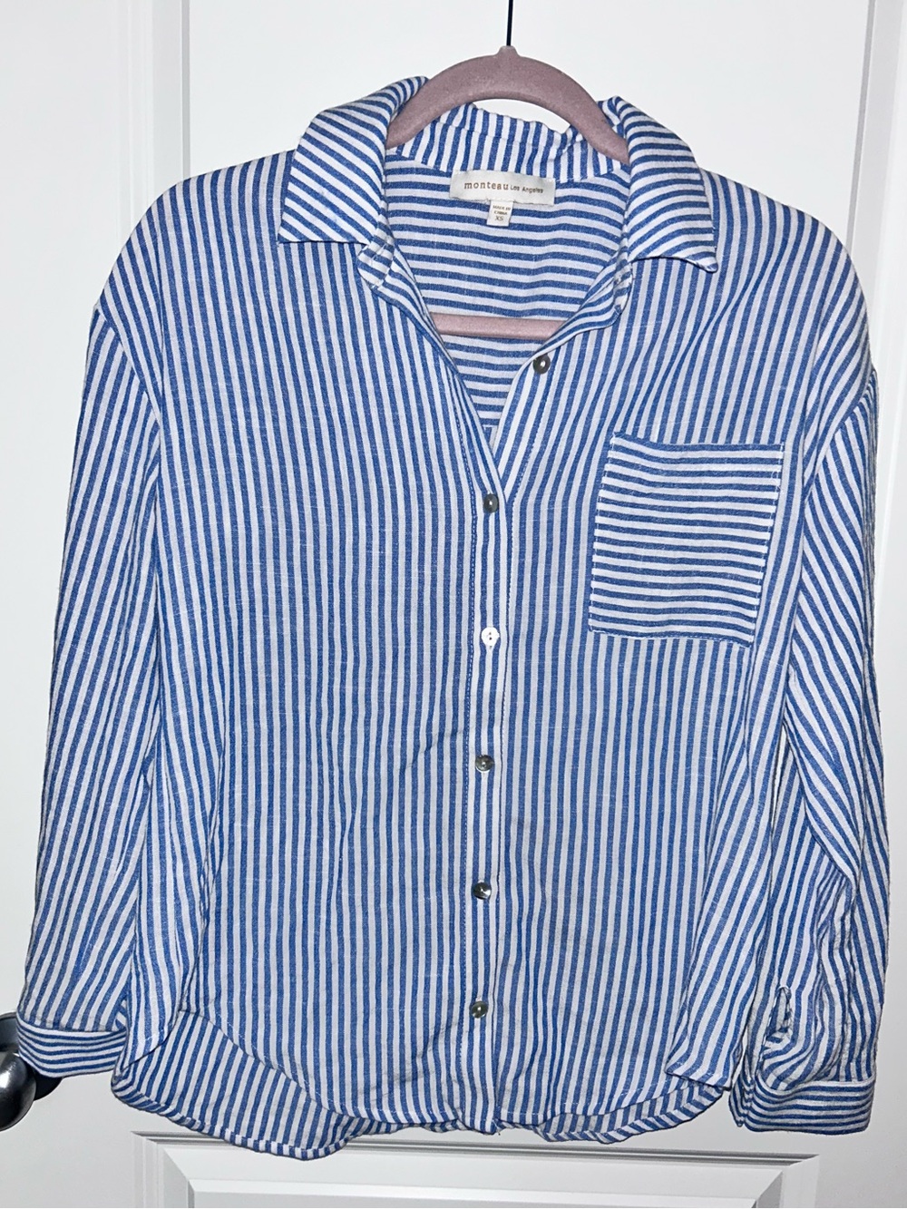 Monteau Blue and White Striped Shirt